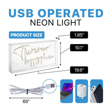 This Is Your Happy Place Contemporary Glam Acrylic Box USB Operated LED Neon Light - JONATHAN Y